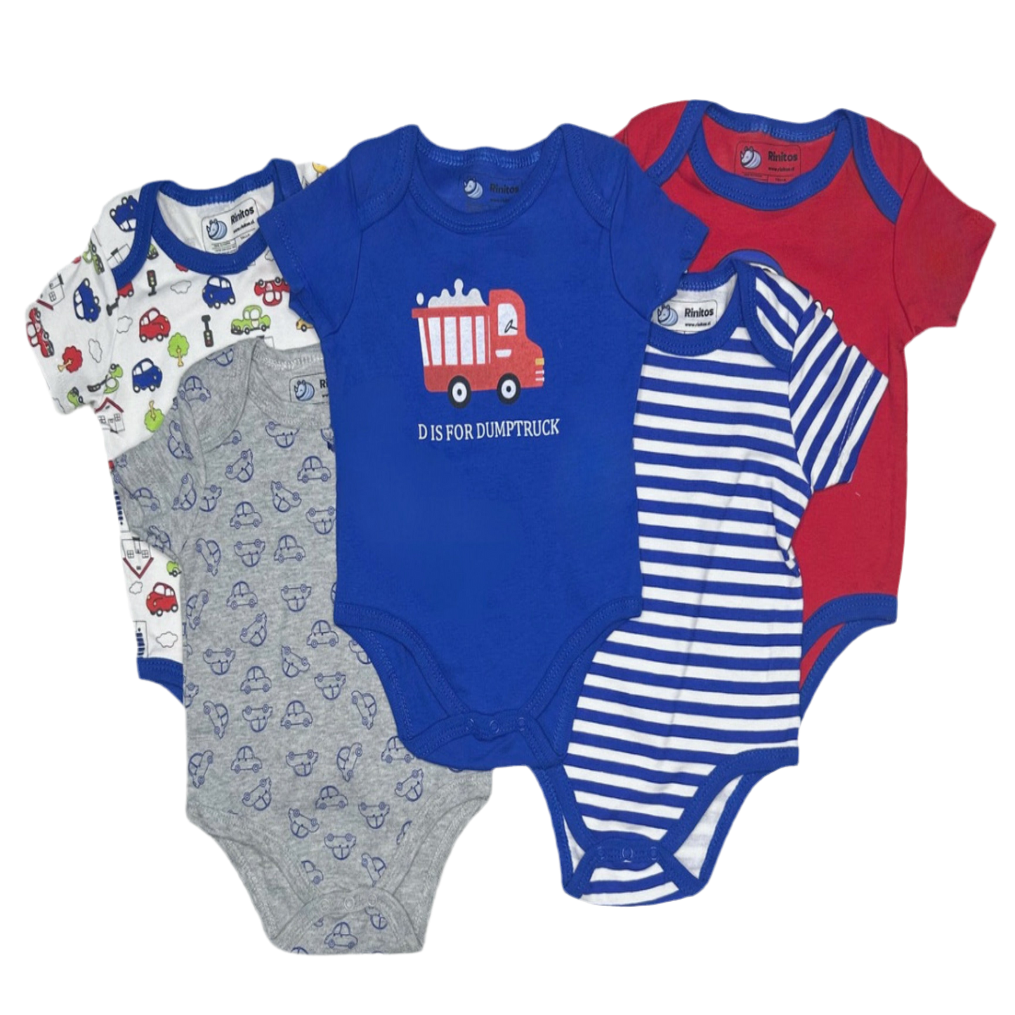 Bodys de niño 100% algodón – Set de 5 diseños divertidos | Rinitos