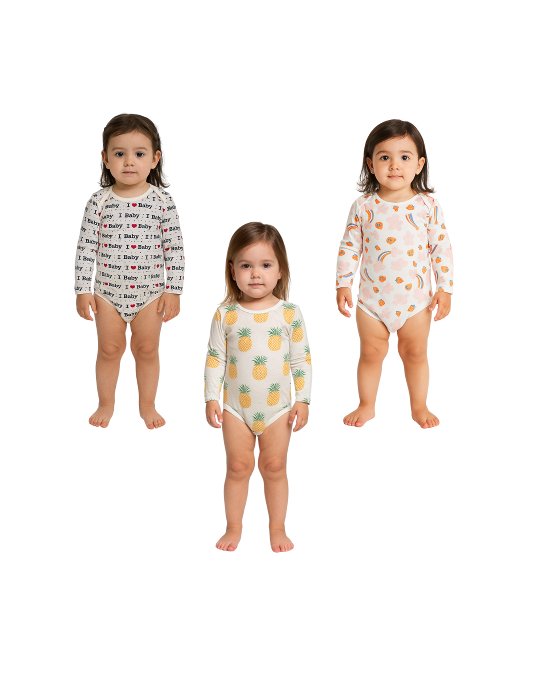 Bodys de niña 100% algodón – Set de 3 diseños | 36 meses