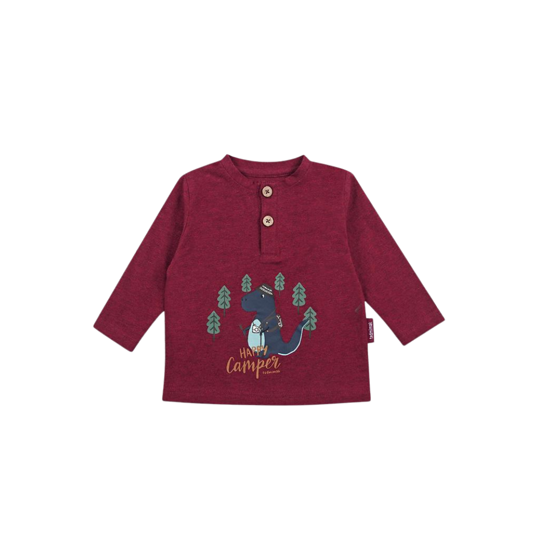 Polera Manga Larga Burdeo Niño Dino