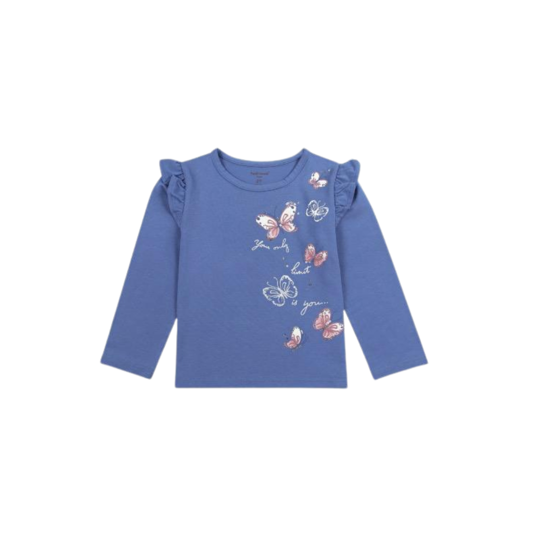 Polera Manga Larga Azul Niña Mariposas