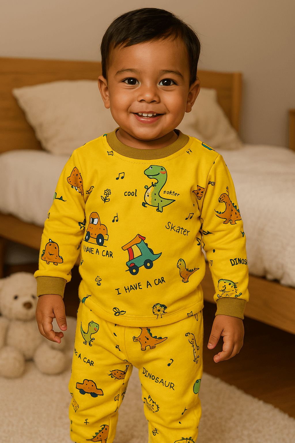 Pijama de Franela Dinosaurio Amarillo – Otoño Invierno 9-24M