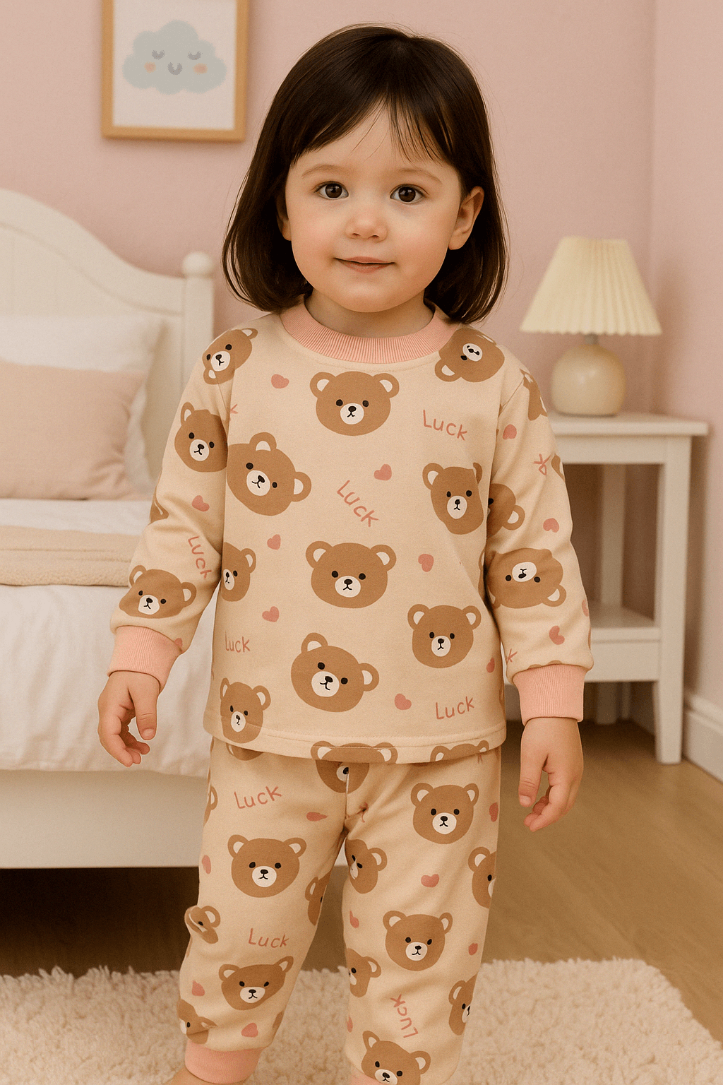Pijama de Franela Ositos Rosa Suave - Otoño Invierno 9-24M
