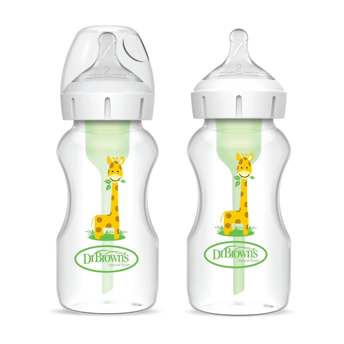 Pack 2 Mamaderas Anticólico Boca Ancha 270ml, Jirafa c/Tetina 3M+