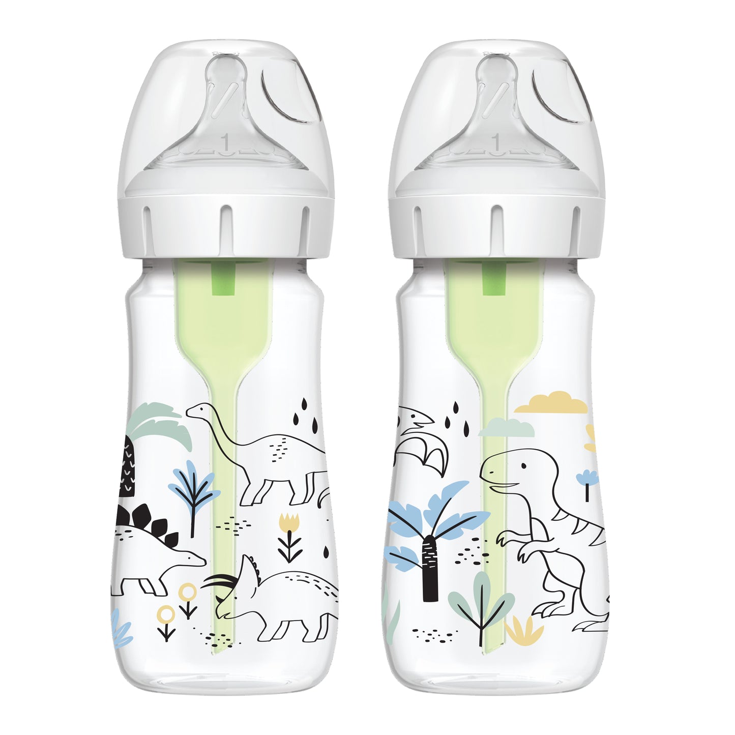 Pack 2 Mamaderas Anticólico Boca Ancha 270ml, Dinosaurios