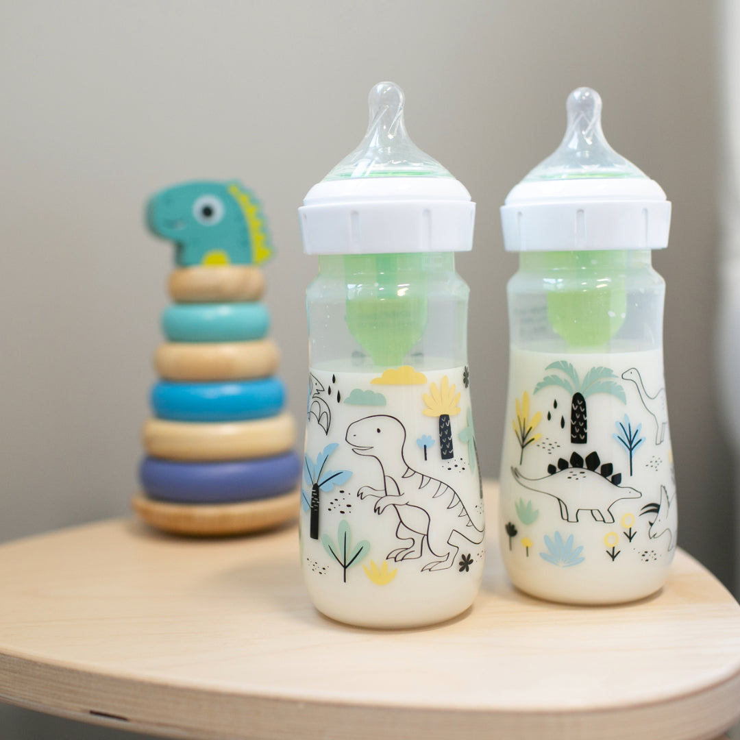 Pack 2 Mamaderas Anticólico Boca Ancha 270ml, Dinosaurios
