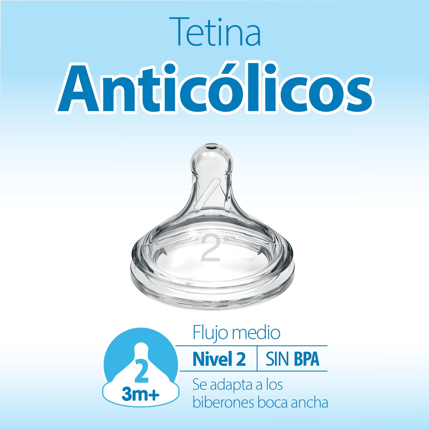 Tetina Anticólico Boca Ancha 2UN 3M+