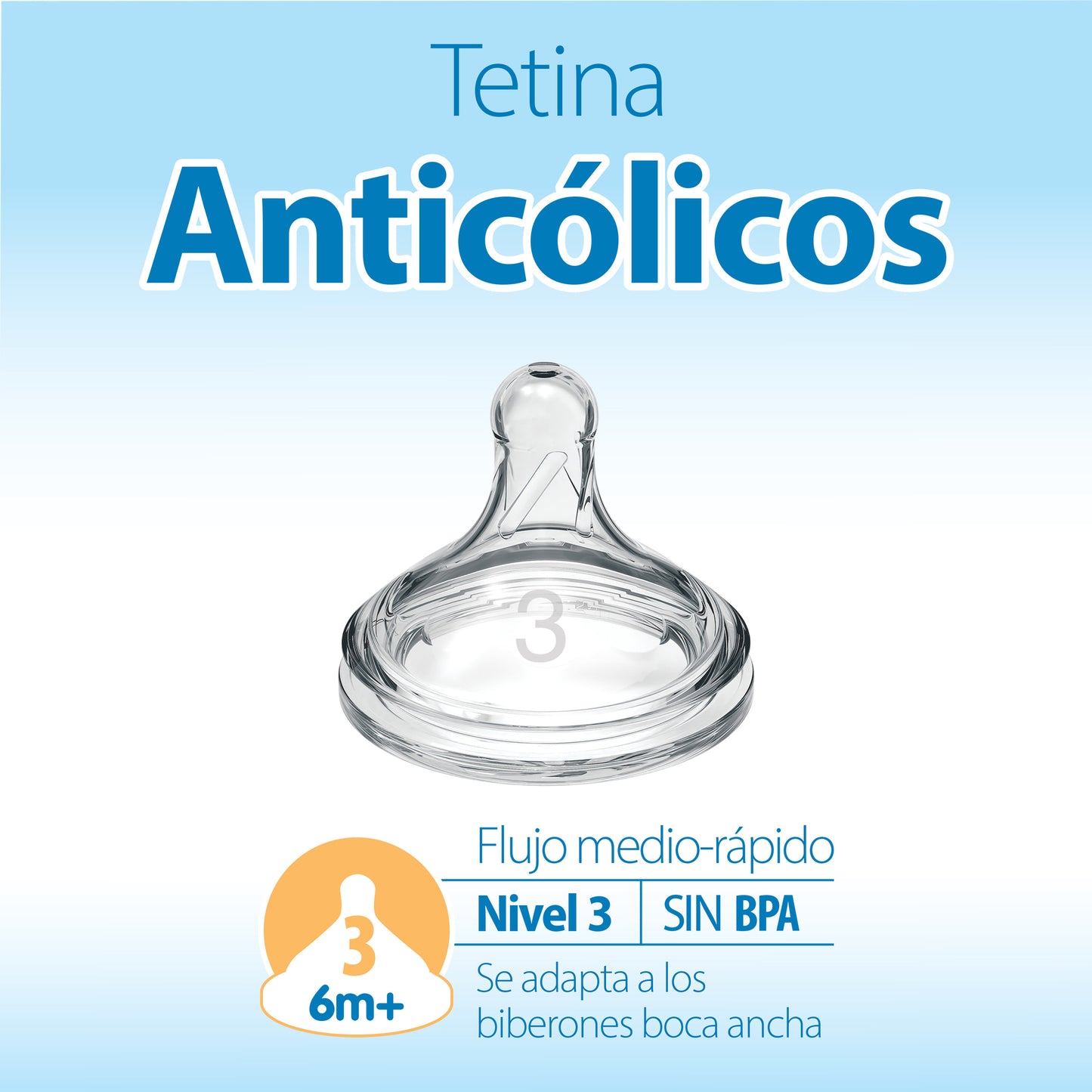 Tetina Anticólico Boca Ancha 2UN 6M+