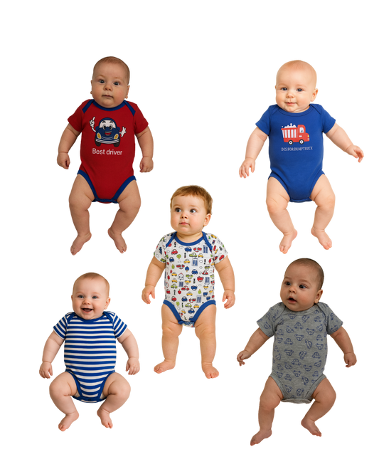 Bodys de niño 100% algodón – Set de 5 diseños divertidos | Rinitos