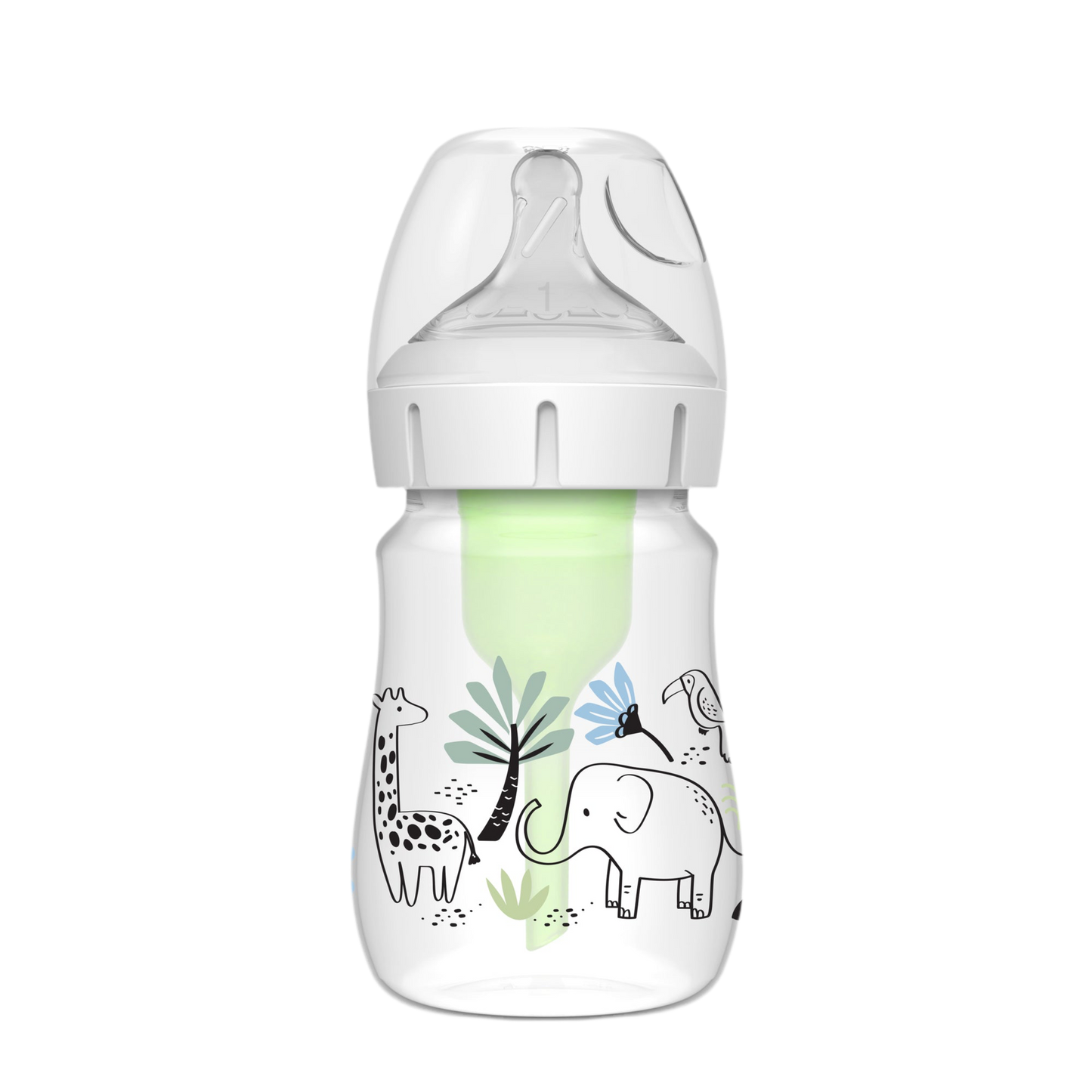 Mamadera Anticólico Boca Ancha 150ml, Elefante & Jirafa en la Jungla