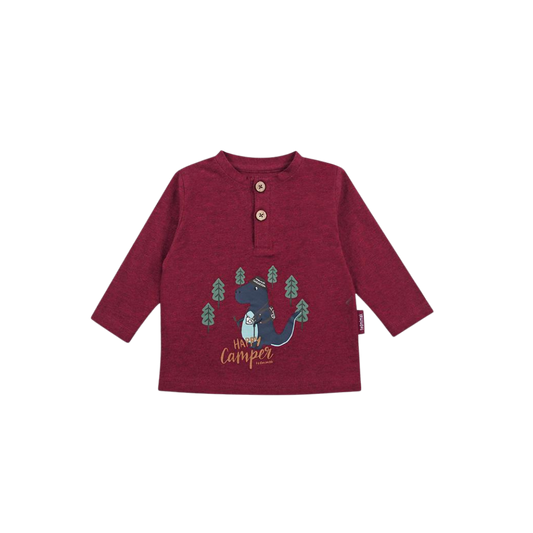 Polera Manga Larga Burdeo Niño Dino