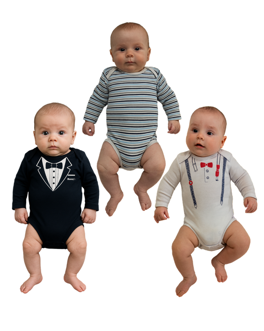 Set de 3 Bodys Bebé Niño | Set de 3 Diseños de 0 a 6 meses