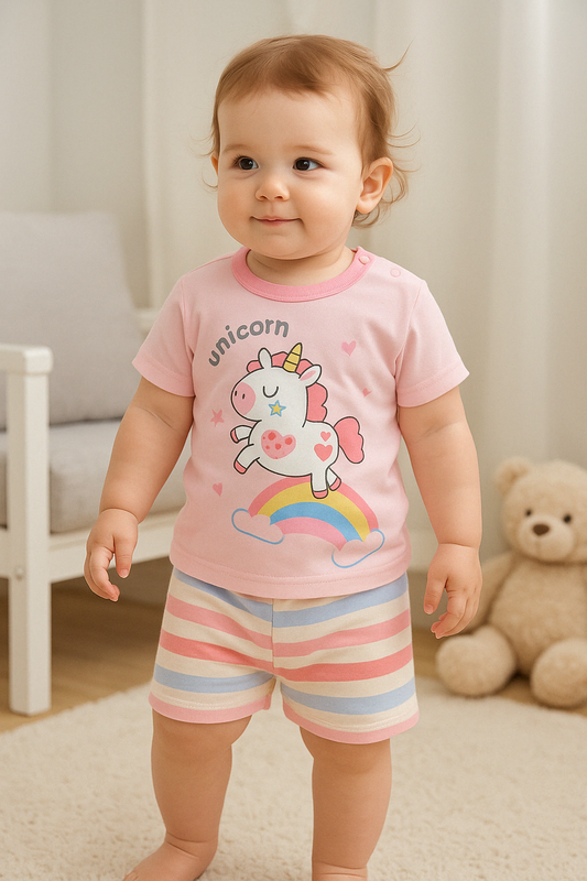 Pijama corto de verano Niña - Unicornio 9-24M